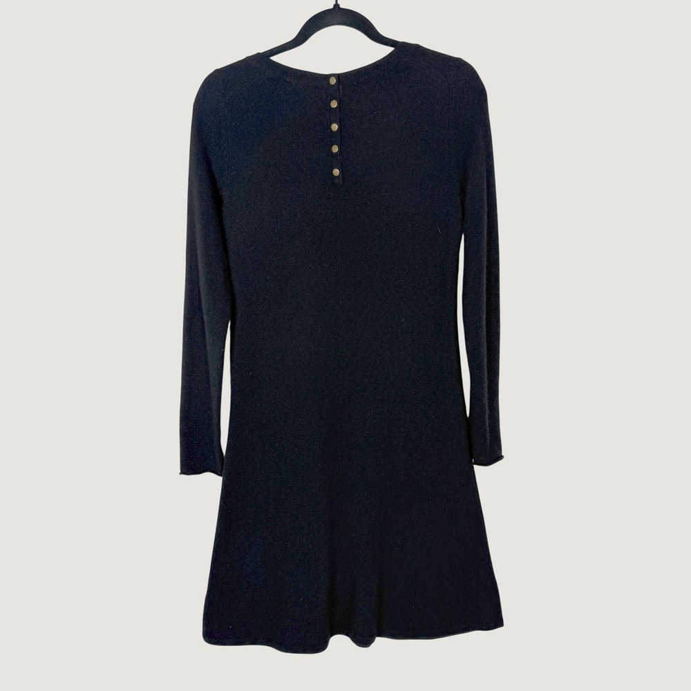 White + Warren Black 100% Cashmere Long Sleeve Button Back Sweater Dress Small - Picture 3 of 6